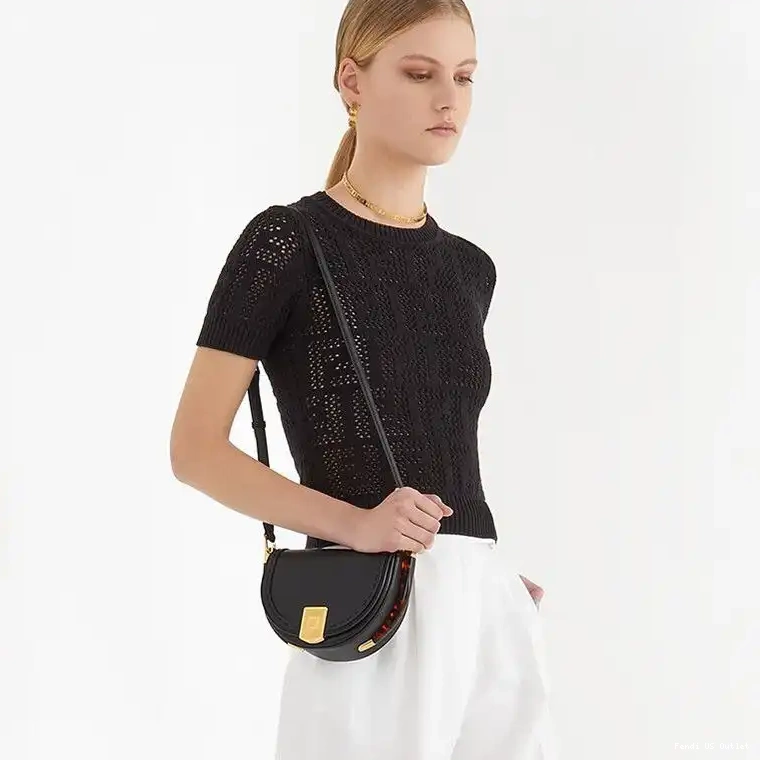 Cheap HOT Black Calf In Fendi Leather Moonlight Bag ROMA Logo 0519